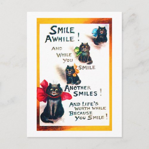 Smile Awhile Black Cat Louis Wain Postcard