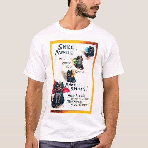 Smile Awhile Black Cat Louis Wain T_Shirt