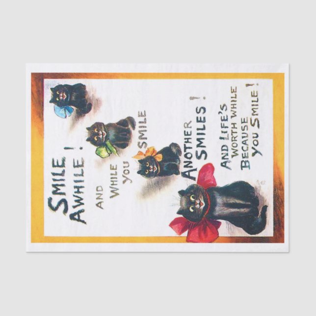 Smile Awhile, Black Cat, Louis Wain Tissue Paper (Front)