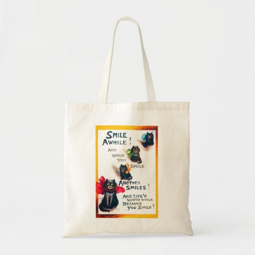 Smile Awhile Black Cat Louis Wain Tote Bag