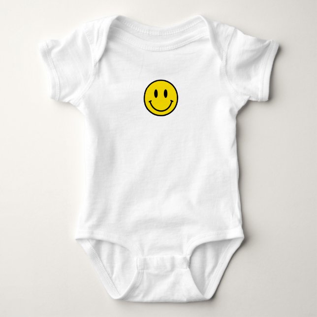 Smile Baby Happy Love Yellow Black white Emoji Fun Bodysuit (Front)