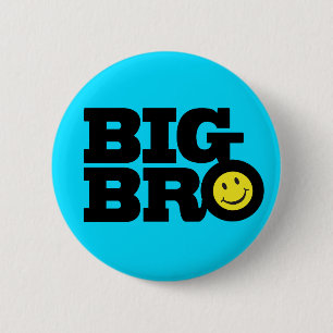 Smile Big Bro button badge in blue black & yellow