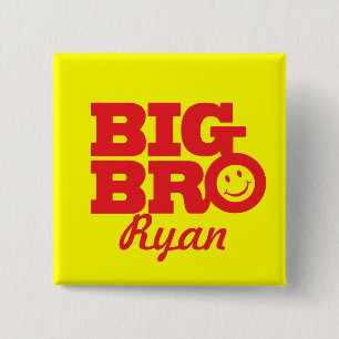 Smile Big Bro named button badge in red & yellow