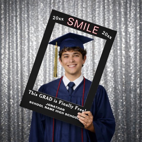 Smile Black White Grad Name High School Selfie Frame