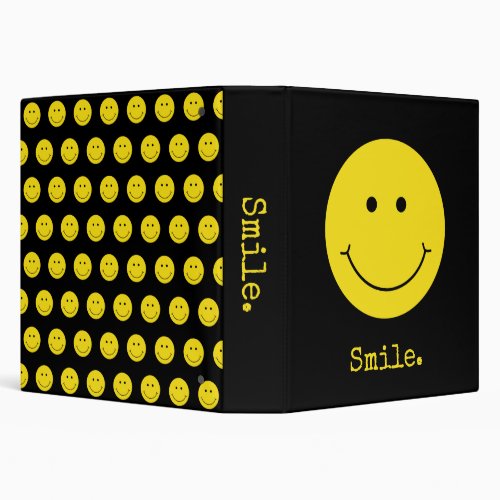 Smile Black Yellow Face Grin 3 Ring Binder