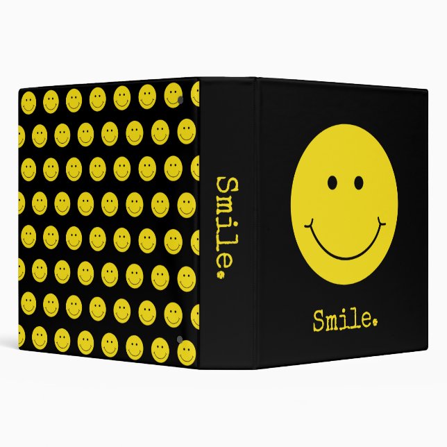 Smile Black Yellow Face Grin 3 Ring Binder (Background)