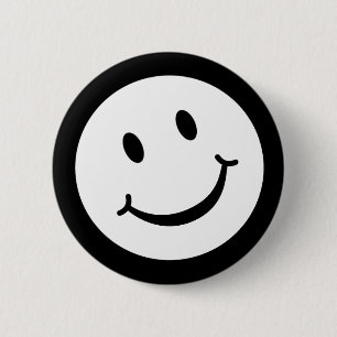 Smile button badge in black and white