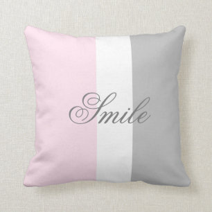 Smile Chic Script Pink White and Grey Color Block Throw Pillow