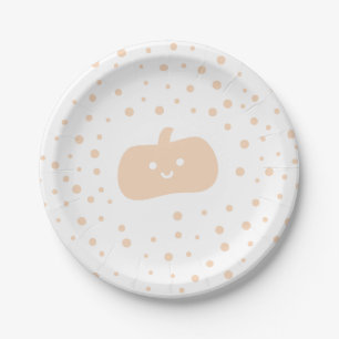 Smile Cute Cartoon Orange Pumpkin with Confetti Paper Plates