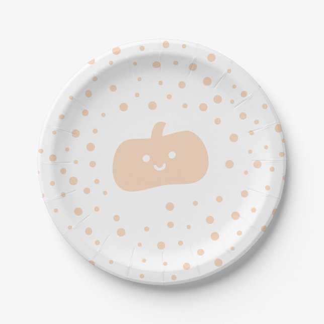 Smile Cute Cartoon Orange Pumpkin with Confetti Paper Plates (Front)