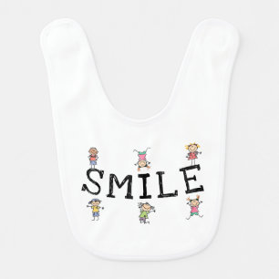 Smile Cute Cartoon Stick Figure Children Playing Baby Bib
