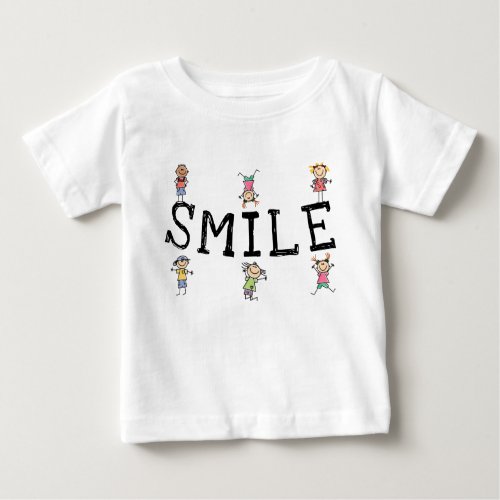 Smile Cute Cartoon Stick Figures Children Playing Baby T_Shirt