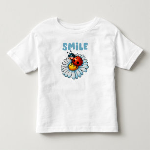 Smile, Cute Ladybug on a Daisy Flower Kids Toddler T-shirt