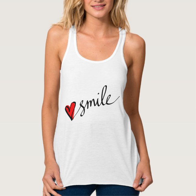 Smile Cute Red Heart Typography Script Tank Top (Front)