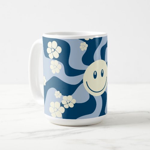 Smile _ Dark Blue Light Blue and Cream Coffee Mug