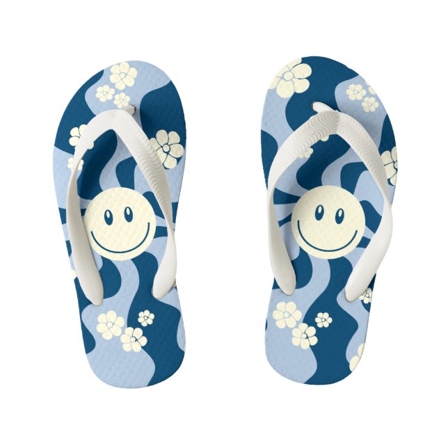 Smile - Dark Blue, Light Blue and Cream Kid's Flip Flops (Footbed)