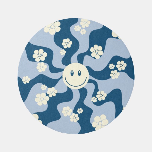Smile - Dark Blue, Light Blue and Cream Rug (Front)