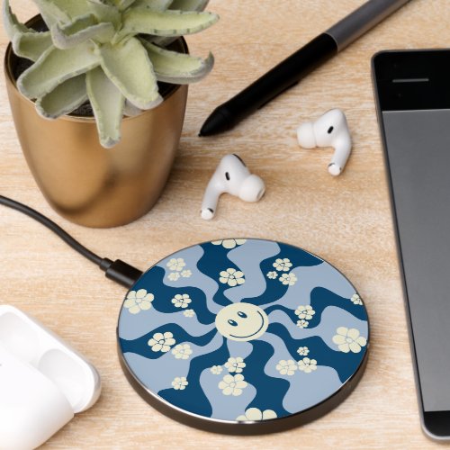 Smile _ Dark Blue Light Blue and Cream Wireless Charger