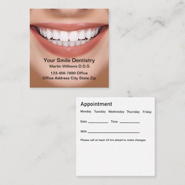Smile Dentist Office Appointment Business Cards (Front/Back)