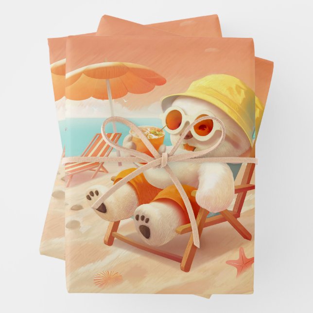 Smile Dog – Beach Mode On Wrapping Paper Sheets (In situ)