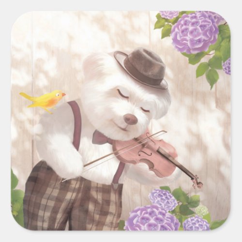 Smile Dog Playing Violin Square Sticker