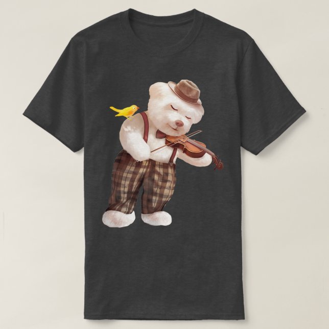 Smile Dog Playing Violin T-Shirt (Design Front)