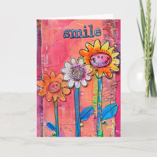 *~**~ SMILE Doodle Art Colorful Whimsical Flower Thank You Card