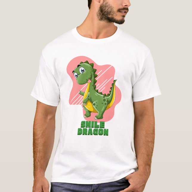 Smile Dragon Funny Cartoon T-Shirt – Adorable Dino (Front)