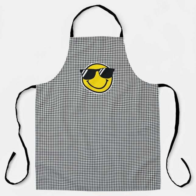 Smile Emoji Happy Face Sunglasses Gingham Fun Apron (Front)