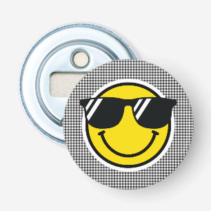 Smile Emoji Happy Face Sunglasses Gingham Fun Bottle Opener