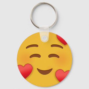 Smile Emoji With Hearts  Keychain