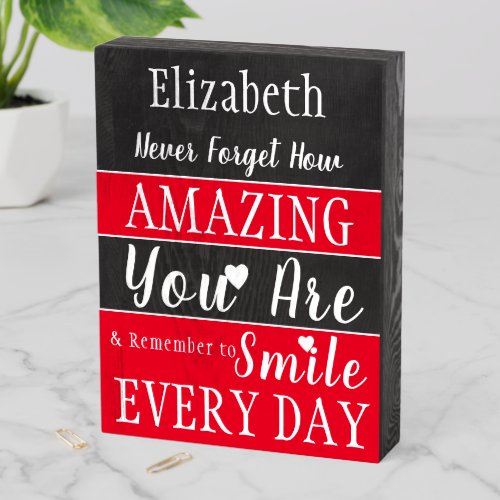 Smile every day you are amazing red wooden box sign
