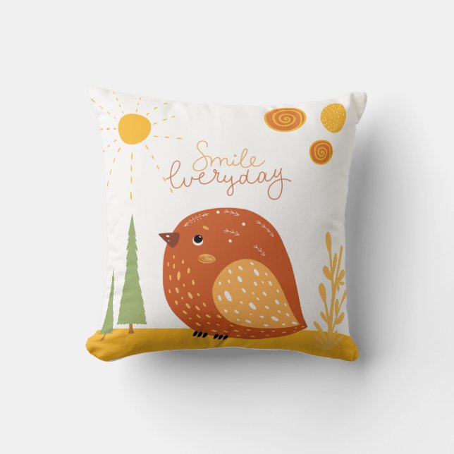 Smile Everyday Boho Bird Sun Cute Throw Pillow (Front)