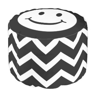 Smile face and chervon black and white round pouf