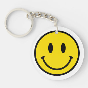 Smile Face Emoji Yellow Black White Happy Fun Keychain