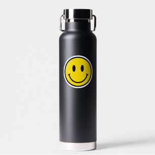 Smile Face Happy Emoji Yellow Black Kindness Fun Water Bottle