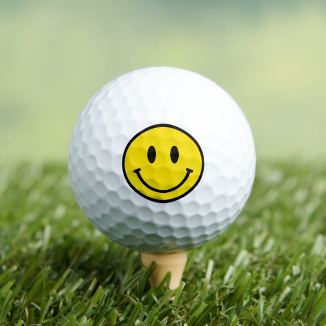 Smile Face Happy Yellow Black Sports Fun Golf Balls (Insitu Tee)