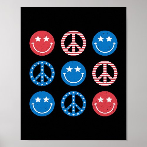 Smile Face Hippie Peace Freedom 4th of July US Fla Poster