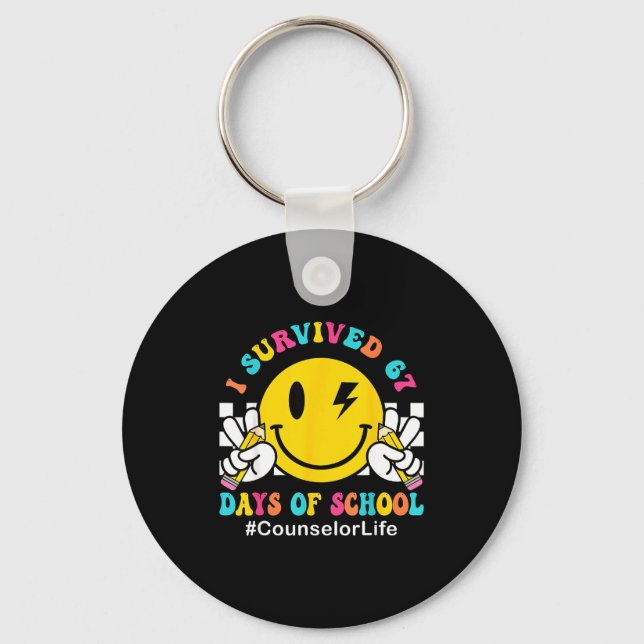 Smile Face I Survived 67 Days Of School Counselor  Keychain (Front)
