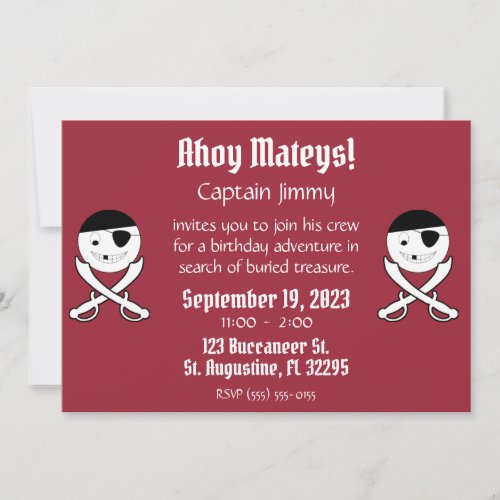Smile Face Jolly Roger Pirate Party Invitation