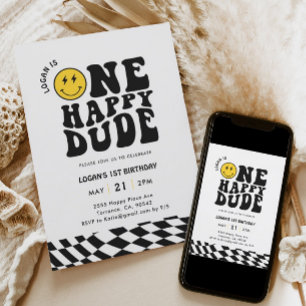 Smile Face One Happy Dude Boy 1st Birthday Invitation