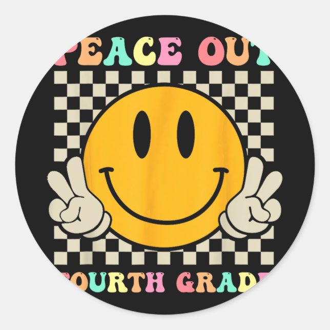 Smile Face Peace Out Fourth 4th Grade Cl Of 2023  Classic Round Sticker (Front)