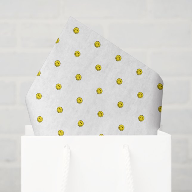 Smile Face Polka Dot Emojis Happy Yellow Fun Tissue Paper (Gift Bag)