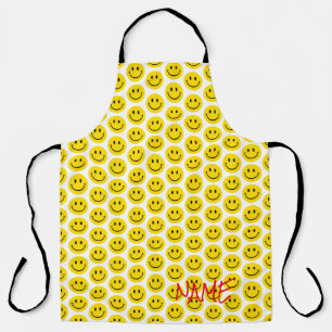 Smile Face Yellow Black White Happy Custom Name Apron
