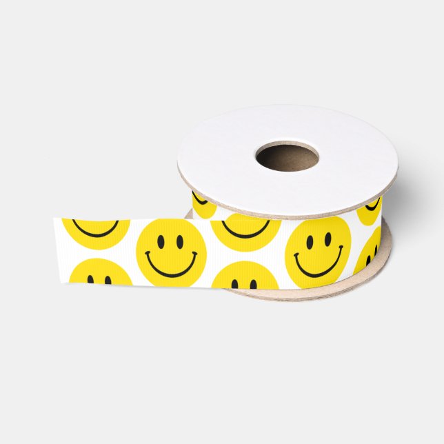 Smile Face Yellow Black White Happy Get Well  Grosgrain Ribbon (Spool)
