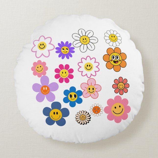 Smile Flowers Round Pillow (Front)