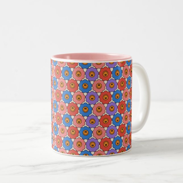 Smile Flowers Two-Tone Coffee Mug (Front Right)