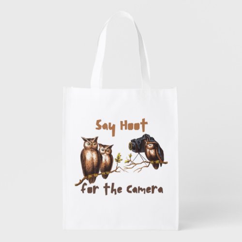 Smile for the Owl Camera Whimsical Grocery Bag