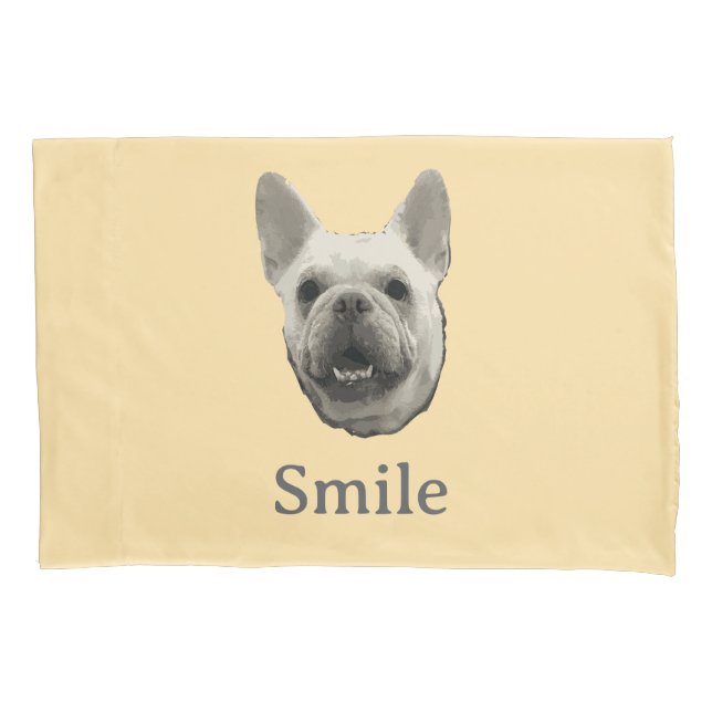 Smile French Bulldog Beige Pillow Case (Front)