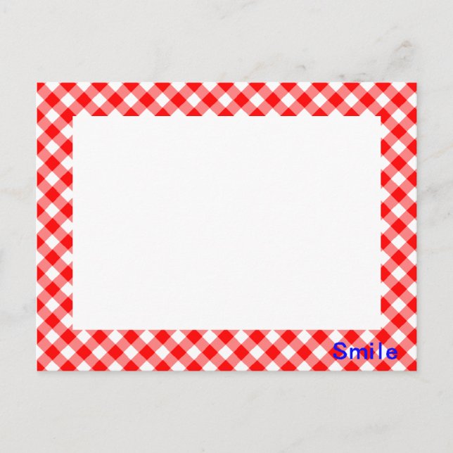 Smile & Gingham Check (Red) Postcard (Front)